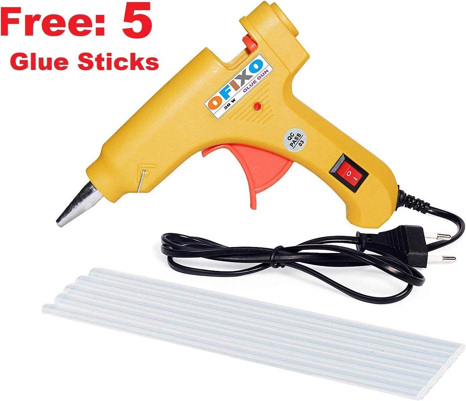 billionBAG Mini Glue Gun 20 Watt Hot Melt Electronic Glue Gun, High Tech Heating Technology, for Art Craft/DIY/Woods/Paper/Cloth/Science Projects/School Projects (Yellow,5 Glue Gun Stick Included)