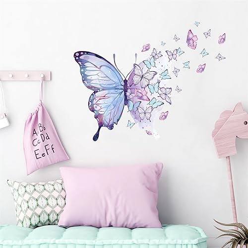Miniatura 2 de Hermosas calcomanías de pared de mariposas azules y moradas, calcomanías de pared de mariposas de arte de sacinora removibles para sala de estar,