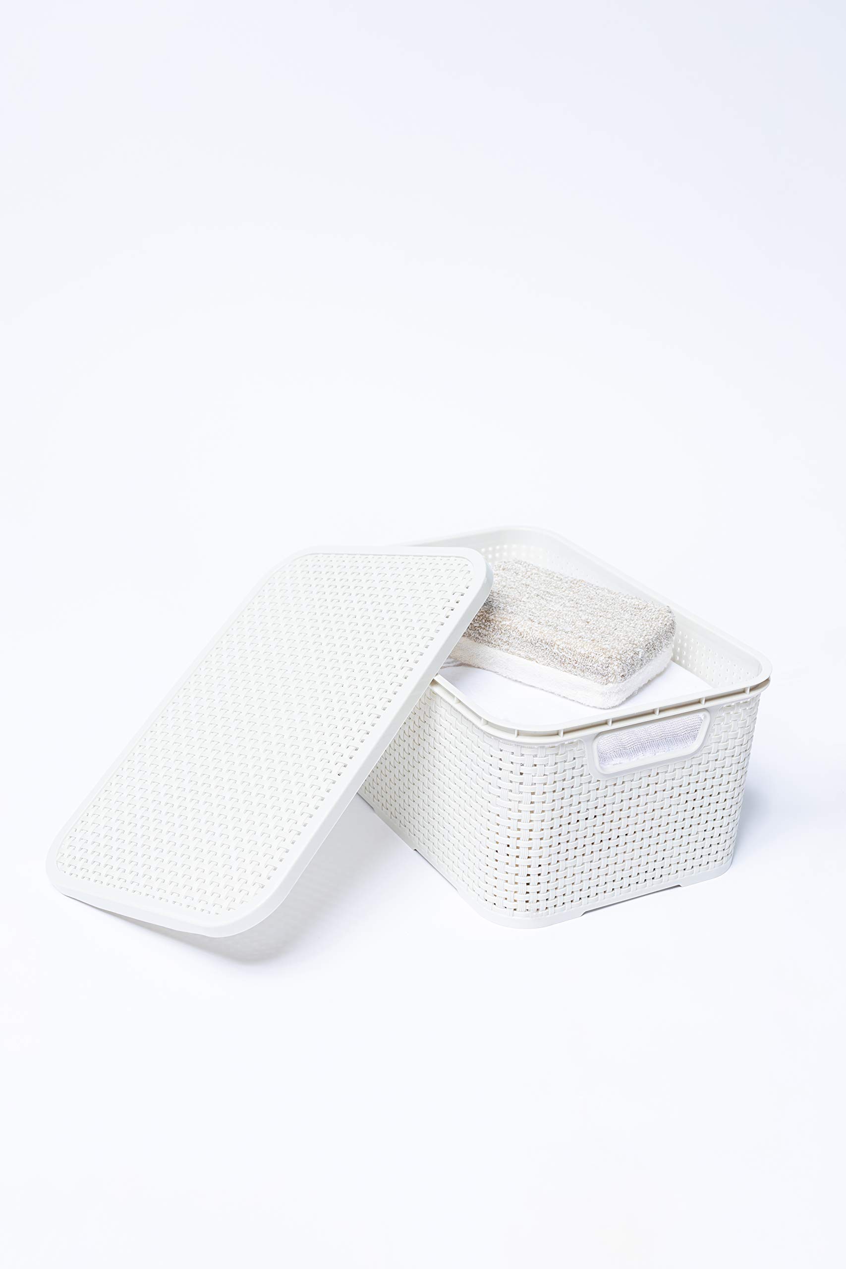 BranQ - Home essential uniwersalny, wielofunkcyjny kosz o wyglądzie rattanowym, rozmiar S 7 l, nie zawiera BPA, kolor kremowy, 28,5 x 19,5 x 12,9 cm