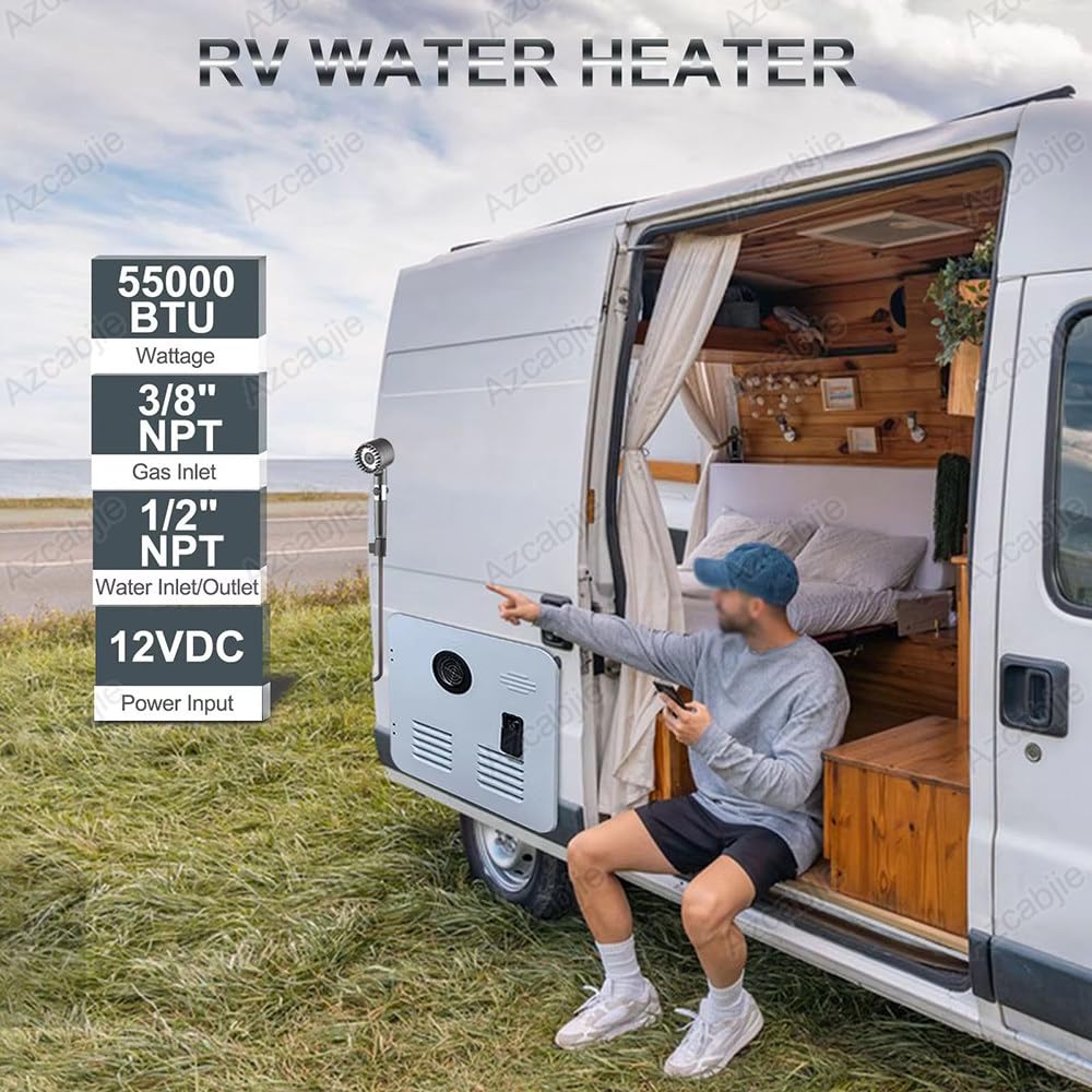 Calentador De Agua Instantáneo a Gas Propano para Vehículos Recreativos, 55 000 Btu, 15 X 15 Pulgadas, Puerta Y Control Remoto, CC 12 V Máx., 3,9 Gpm, Protección Múltiple Mixizap