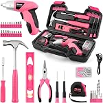 Drill Set,Cordless Drill,Small Tool Kit,112pc 3.6V USB Tool Set,Tool Kit for Dorm,Cordless & Rechargeable,Pink Home Toolbox for Women,DIY Toolbox