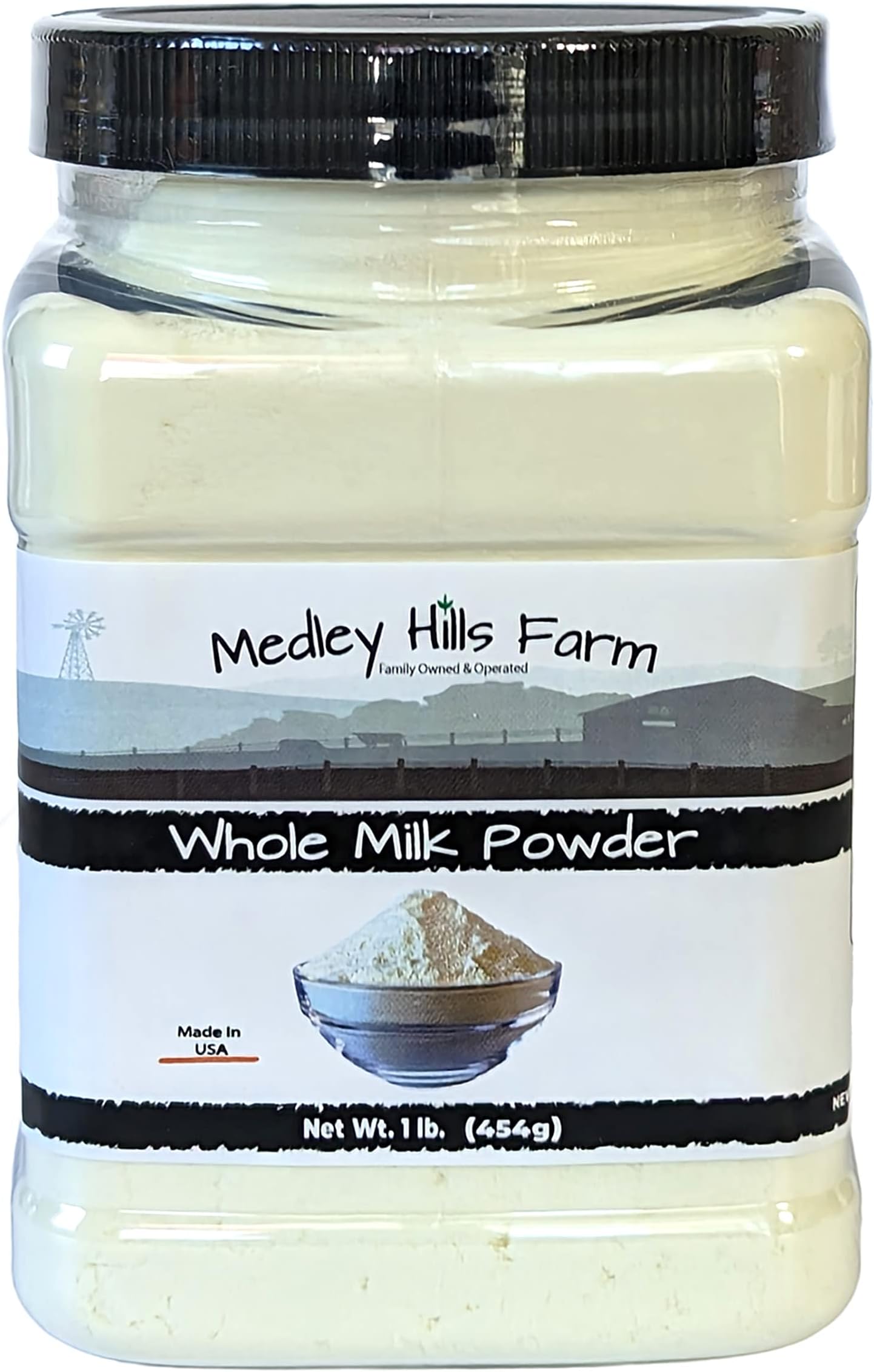 Whole milk powder By Medley Hills Farm in Reusable Container 1 lb. - Great dry milk powder for baking - whole powdered milk - Product of USA