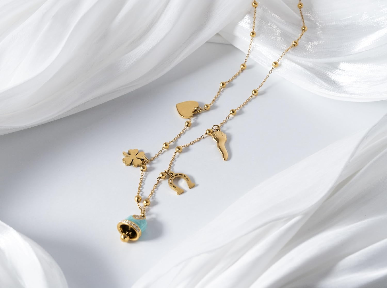 18K Gold Plated Stainless Steel Necklace with Ceramic Bell-Shaped Pendant Elegant and Timeless Jewelry Piece - Image 4