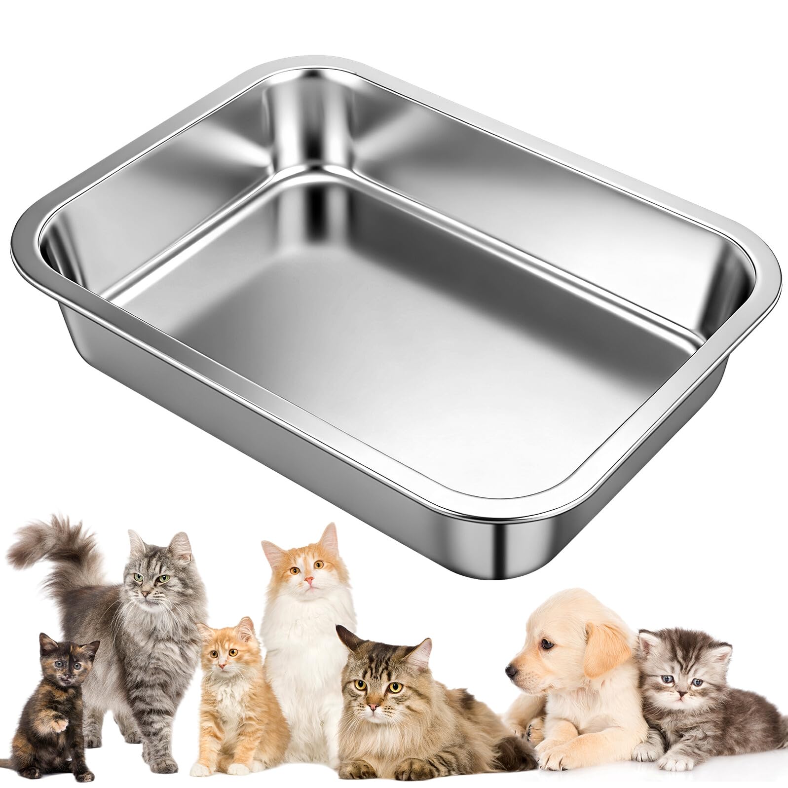 Abaodam Edelstahl Katzentoilette Offen 36x27x7cm Katzenklo ohne Löcher Rostfrei Große Katzentoilette für Kätzchen und Reisen