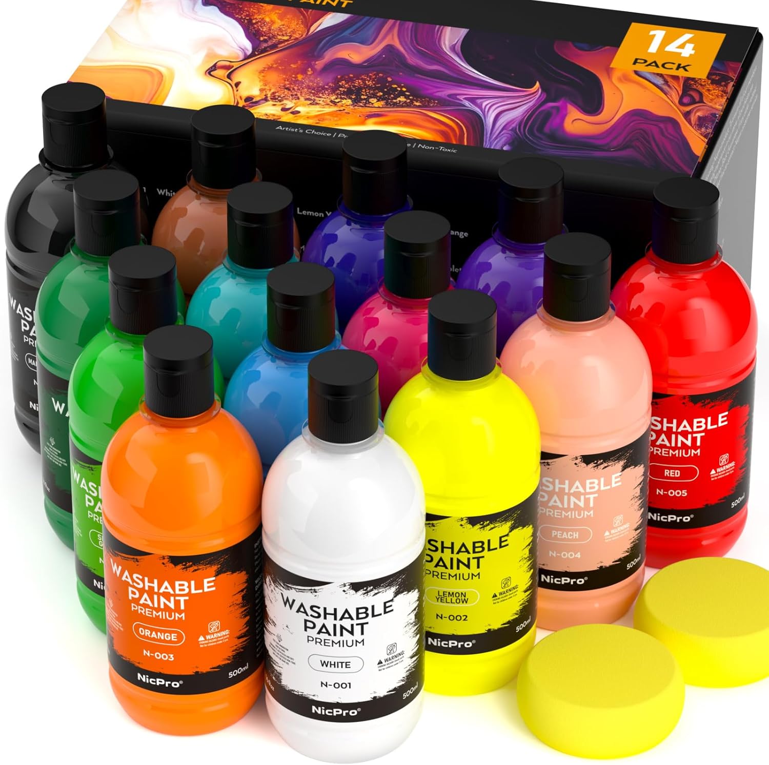 Nicpro 14 Colors Large Washable Paint Set for Kid (16.9 oz