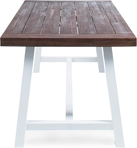 Miniatura 8 de Mesa de comedor de madera de chorro de arena marrón oscuro al aire libre con metal rústico blanco e