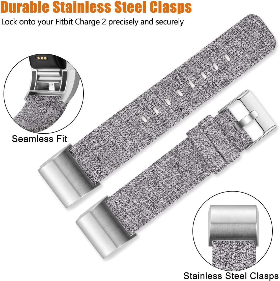 Maledan Compatible with Charge 2 Bands for Women Men, Small, Light Grey