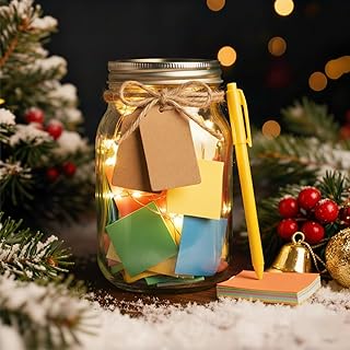Memory Jar Christmas Happiness Mason Jar with LED Lights Happiness and D...