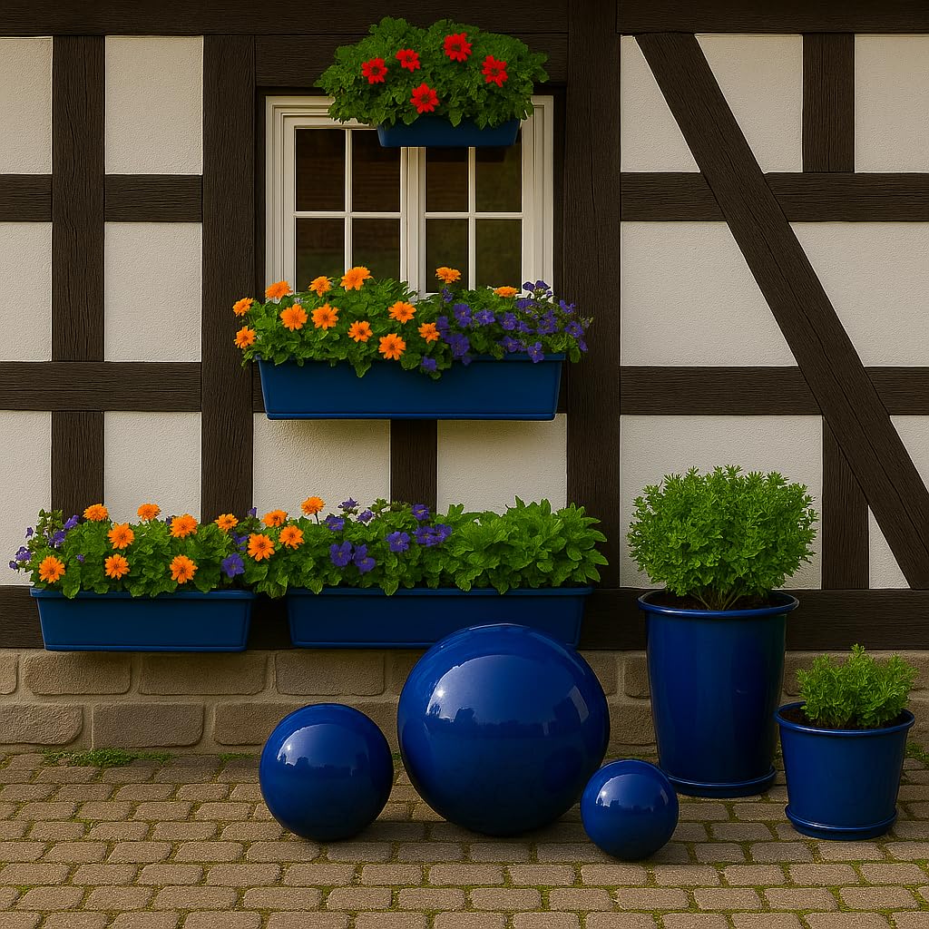 Poterie de jardin en céramique-Bleu-pour l'extérieur-Diamètre : 40 cm-Résiste au gel