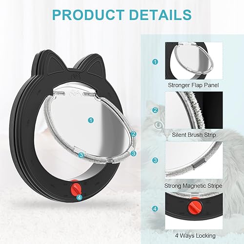 Miniatura 3 de ClawJaw Puerta para mascotas, puerta de gato para puertas interiores y exteriores, marco interior de 7.5 x 7.5 pulgadas, cerraduras de 4 vías, para