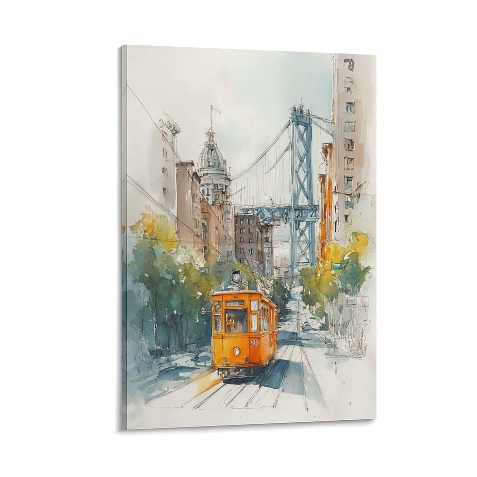 LCYNNH Golden Gate Bridge Tree 20x30inch(50x75cm) Vintage Travel Poster Watercolor Canvas Art