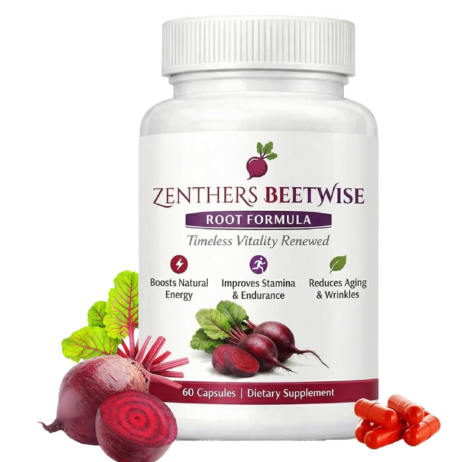 1PcsZenthers Beetwise Cold Pressed 400mg, Beetwise by Zenthers, Concentrated Beetroot, Natural Beetroot Supplement Formula,Vegan, 60 Capsules