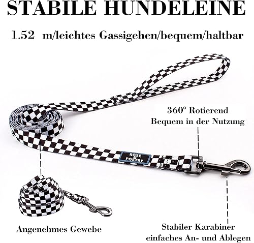 Vista 17 de Roses&Poetry Juego de collar y correa para perro pequeño, juego de correa y collar reflectante para cachorros, collares duraderos ajustables
