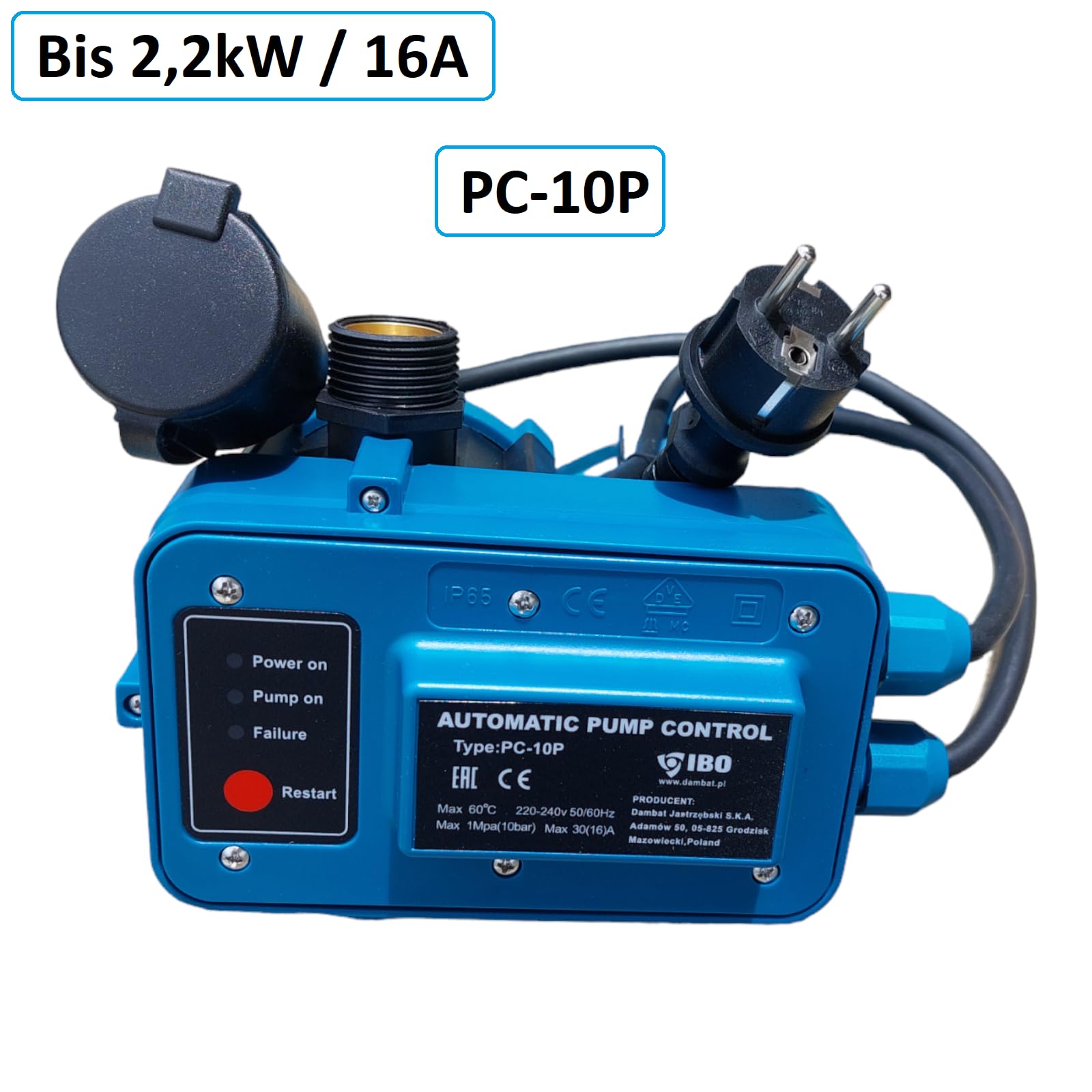 Pumpensteuerung PC-10P für Gartenpumpe/Tiefbrunnenpumpe 1" bis 2,2kW -16A