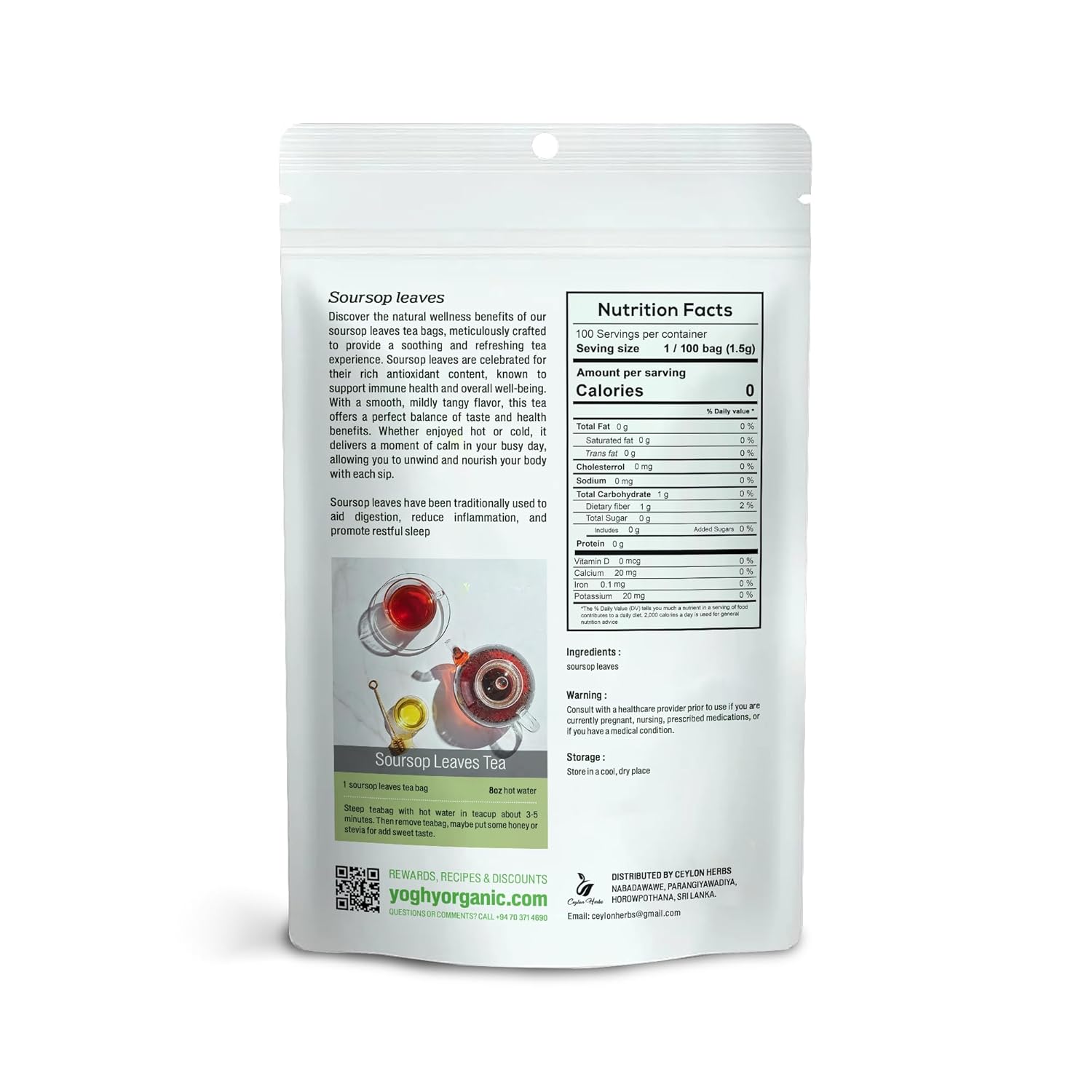 Soursop Leaves Tea Bags - 100% Pure, Organic, No Additives, Natural Dried Soursop Leaves - Image 2