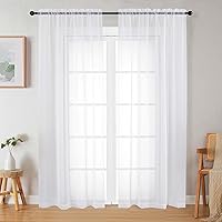WelvetBLK White Sheer Curtains 84 Inches Long 2 Panels, Soft Light Filtering Rod Pocket Drapes for Bedroom Living Room