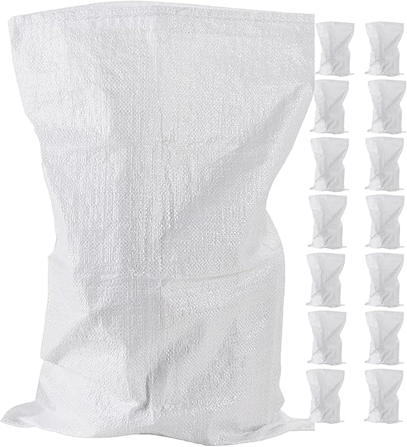 Woven Rubble Builder Sacks, Heavy Duty Builders Bags | White, Polypropylene, 20 x 30/50cm x 75cm | Garden Waste Bags, Large Industrial Sack, Sand Bags (15-Pack)