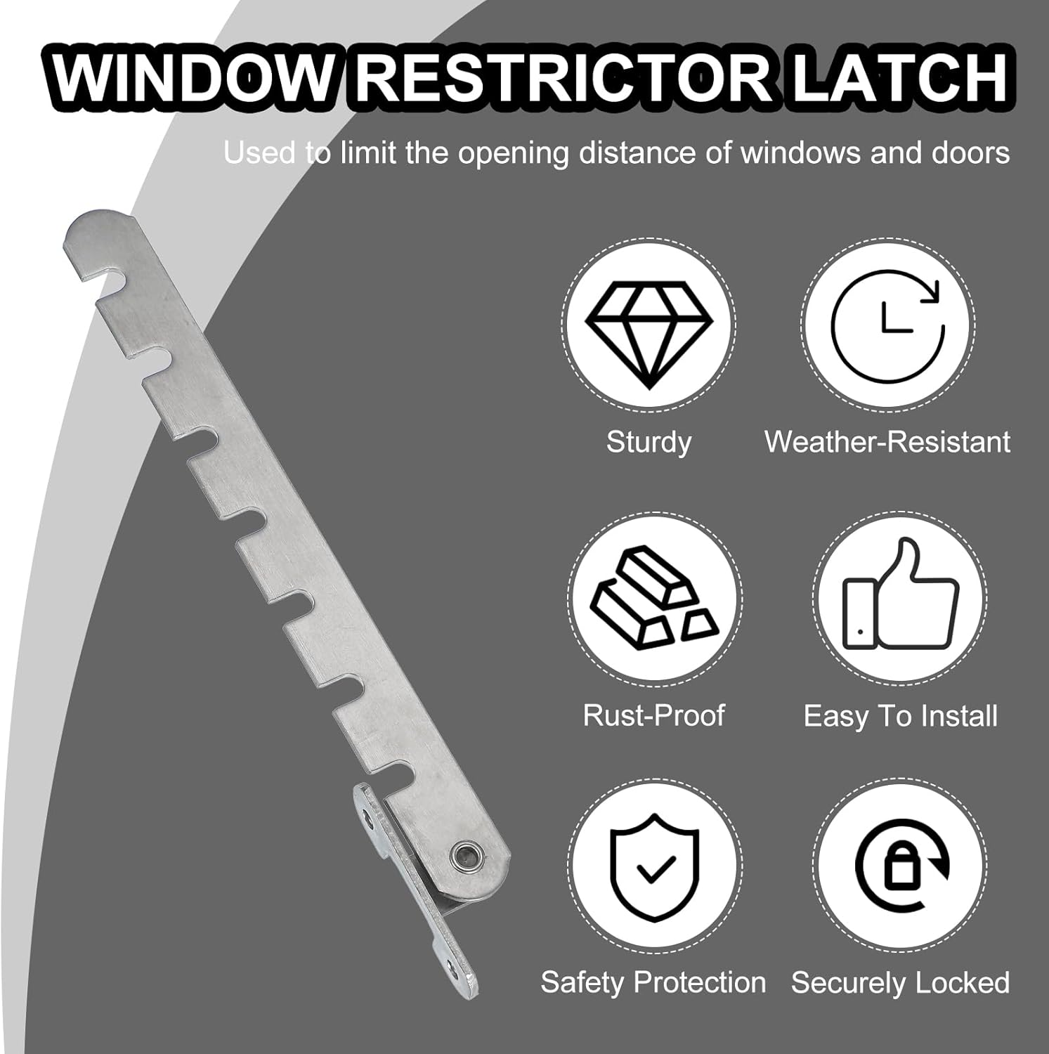 MECCANIXITY Window Restrictor Latch Window Safety Lock Stopper, Limit Stay Adjustable Casement Window Limiter with 7 Slots for Inward Opening Window, Silver Tone (2 Set, 35mm)