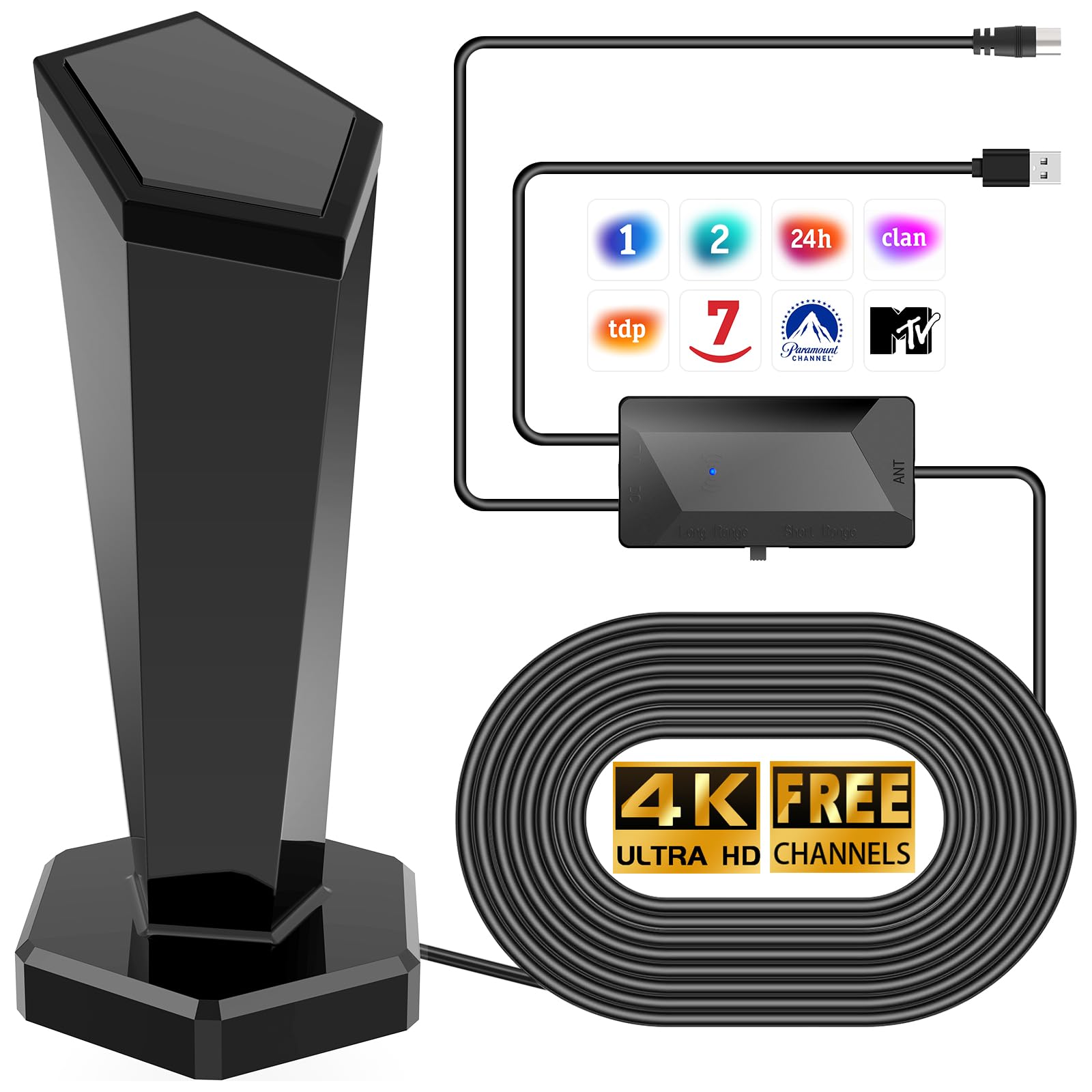Antenna TV Interna, 2026 Nuova Antenna TV Interna Potente, Ricezione a Lungo Raggio 360° con Amplificatore e Base Magnetica, TDT/DVB-T2 Segno Stabile per 4K/Full HD, Facile Installazione