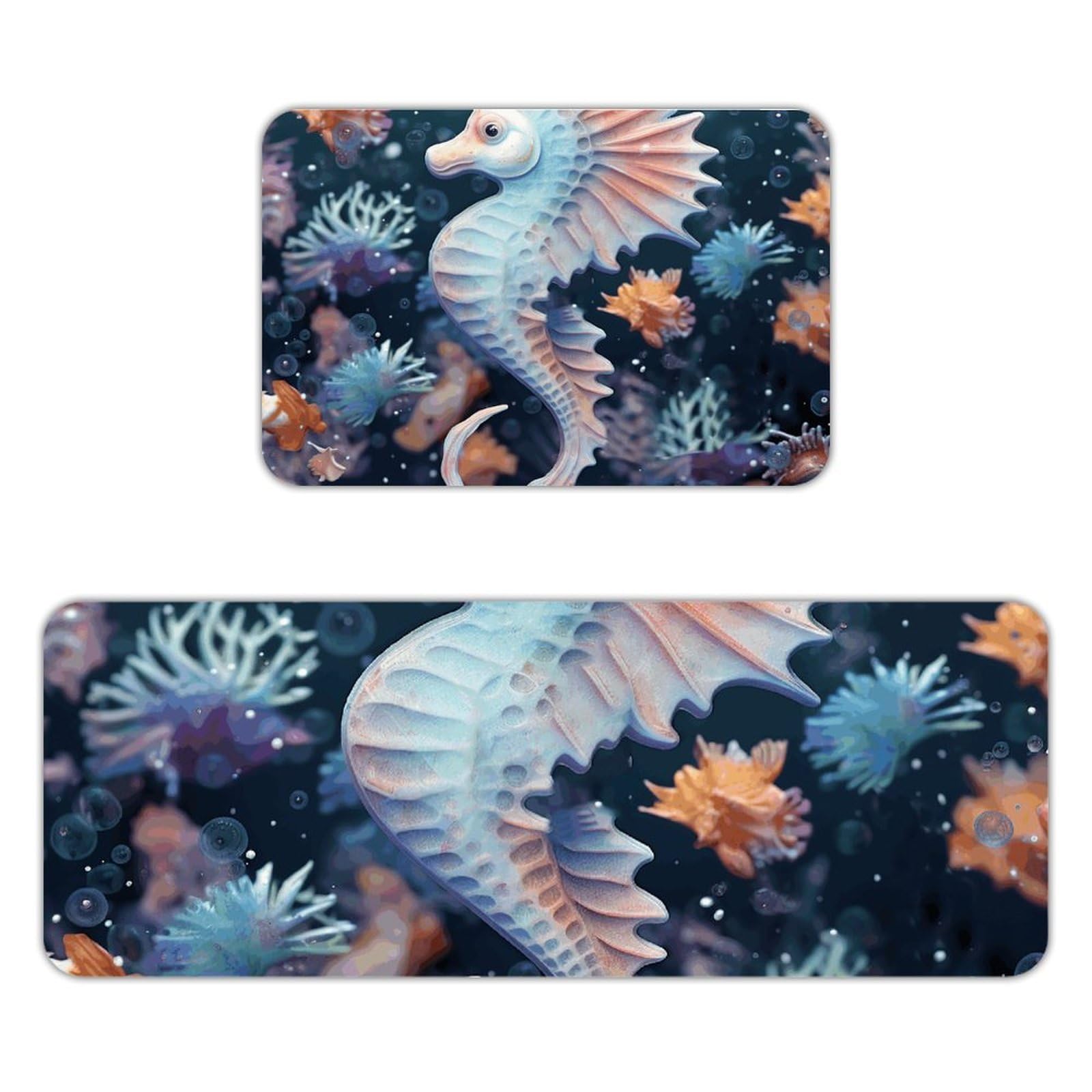 Tapete de cocina de franela transpirable, alfombra absorbente de caballito de mar