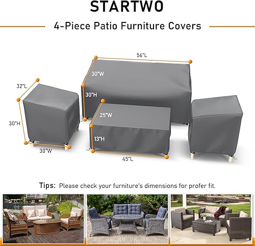 Miniatura 2 de STARTWO - Funda impermeable para muebles de exterior, juego de 4 piezas, resistente 500D para muebles de patio, para sillas, sofá, mesa, café, gris