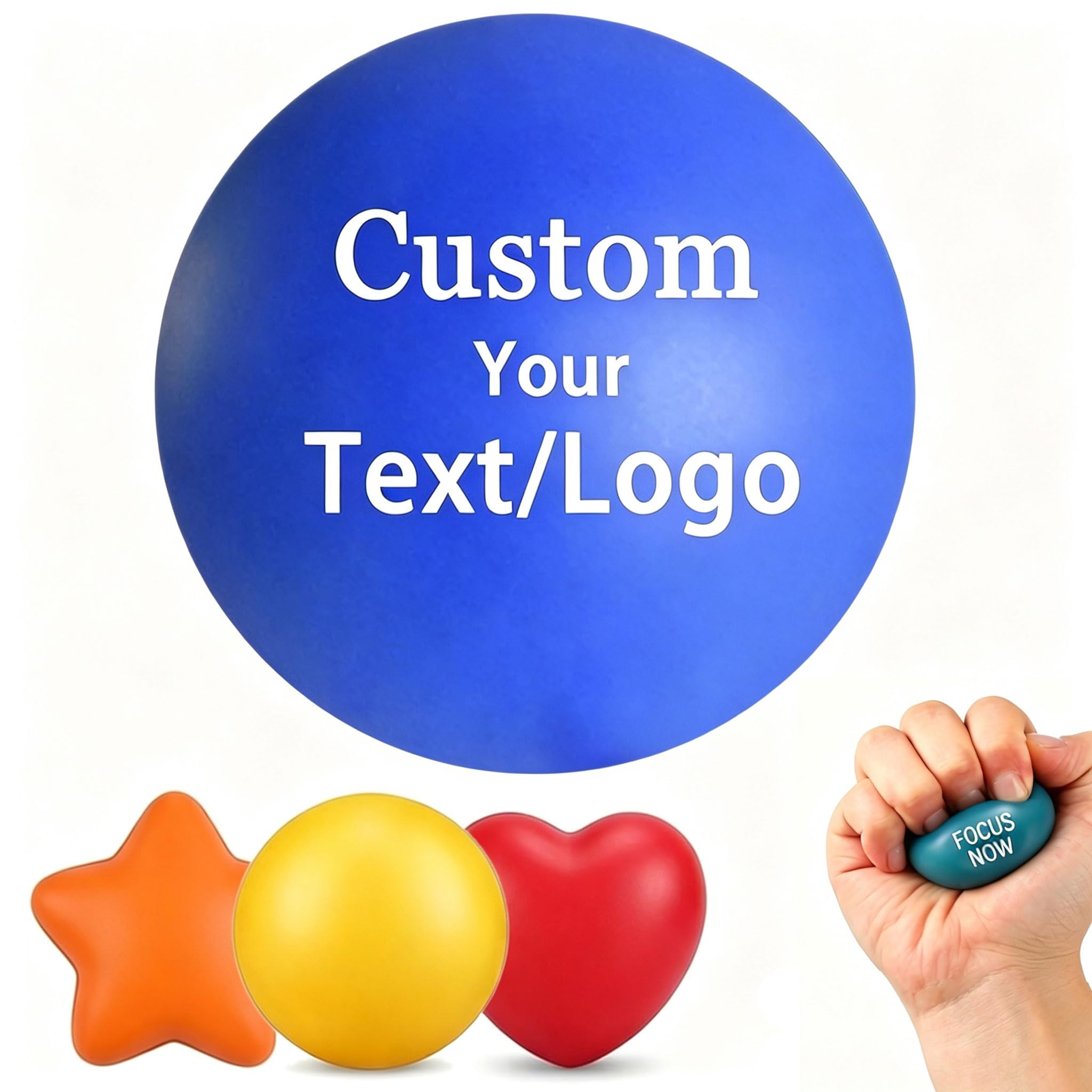 1-1000 Pcs Custom Stress Balls with Logo/Text, Personalized Stress Balls Bulk for Adults Relief, Multiple Colors and Shapes, Encouraging for Office, School, Events, Home Party (Round)