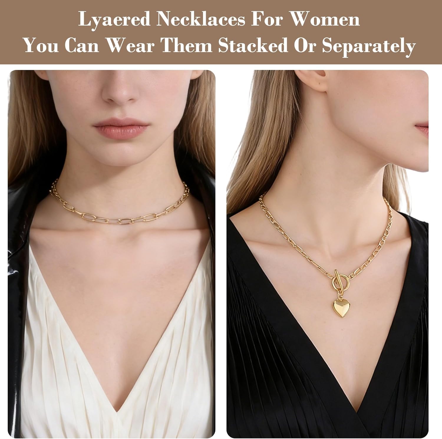 Heart Necklaces for Women, 14K Gold Plated Lover Pendant Layered Necklaces for Her, Dainty Stacked Heart Chain Necklace Jewelry Gift for Birthday Anniversary Casual Formal Outfit - Image 4