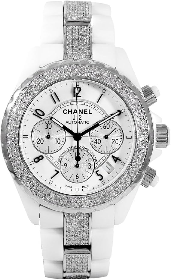 Amazon Chanel シャネル J12 クロノグラフ ダイヤパヴェ メンズ 自動巻 白 アフターダイヤ 並行輸入品 メンズ腕時計 腕時計 通販