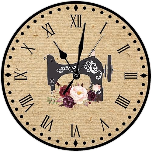 Vista 47 de Relojes de pared de madera para máquina de coser de flores, relojes sin marco, 10 pulgadas, brillante, silencioso, sin tictac, funciona