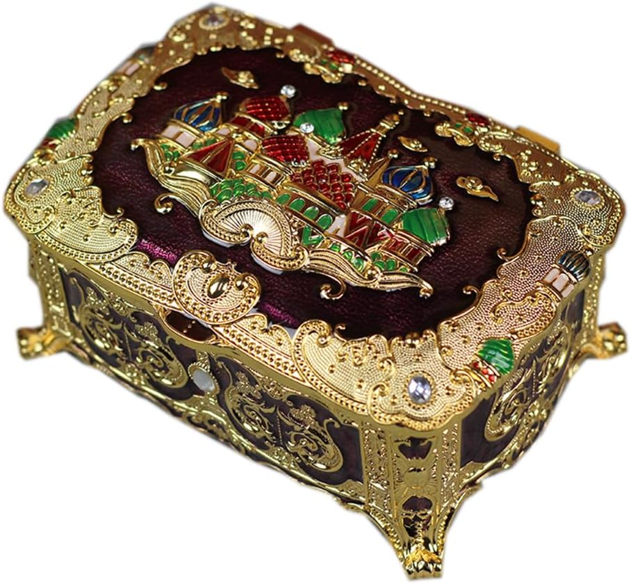 Vintage Metal Jewelry Box Trinket Keepsake Storage Box Decorative Earring Ring Treasure Chest Case Necklace Organizer (Dark blue)