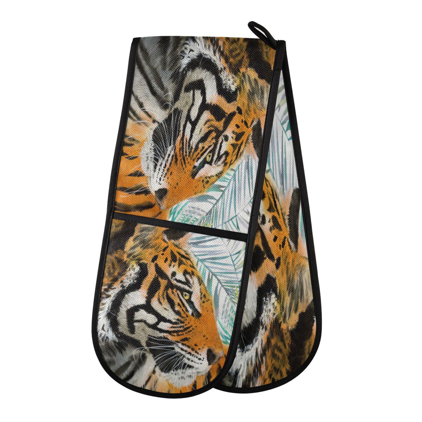 Double Oven Glove Tiger Heat Resistant Double Ovens Mitt Modern Cooking Gloves Potholders — image 1