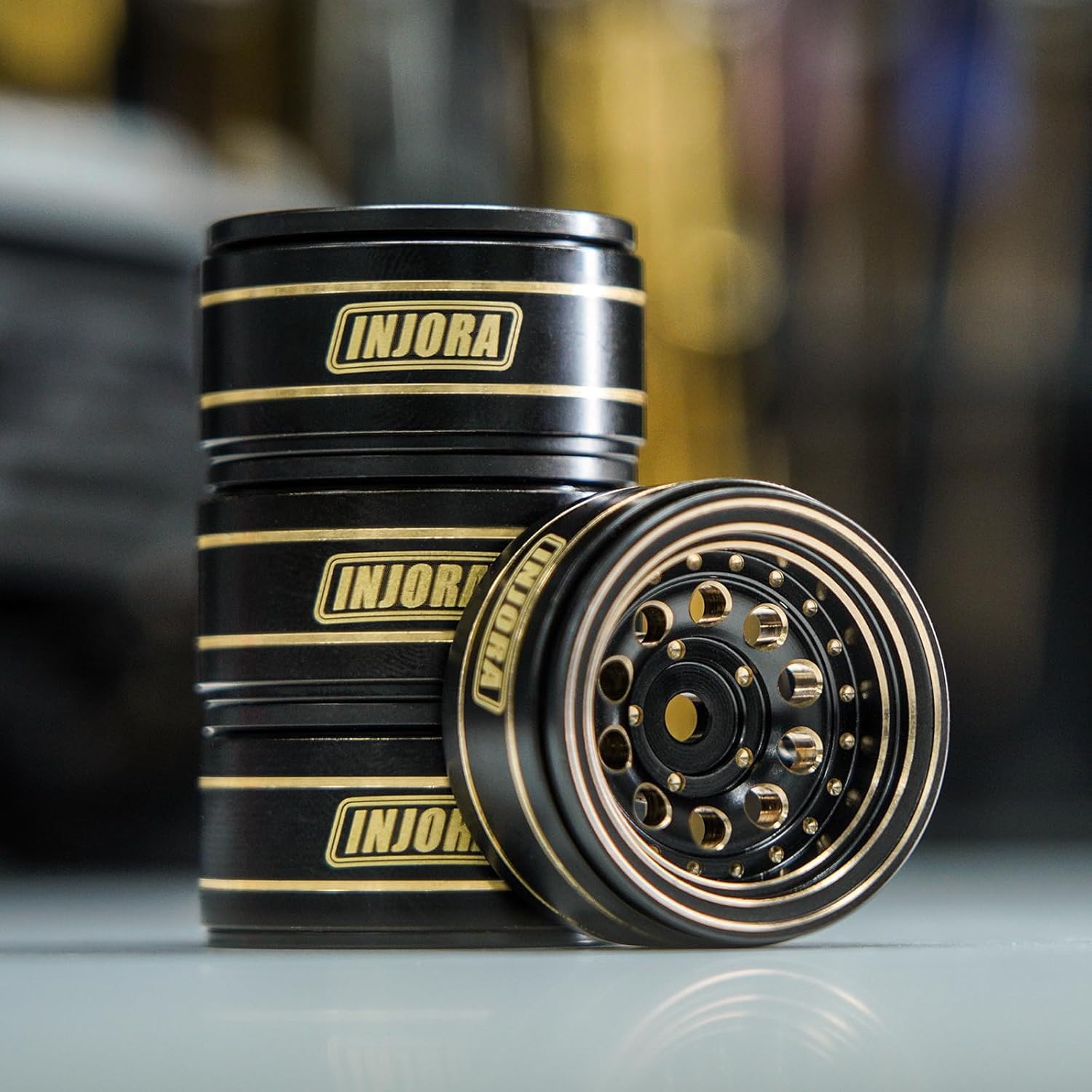 INJORA 1.0 Beadlock Wheel Rims Black Coating Brass Rims for 1/24 1/18 RC Crawler Car Axial SCX24 AX24 TRX4M FCX24, 39g(Black)