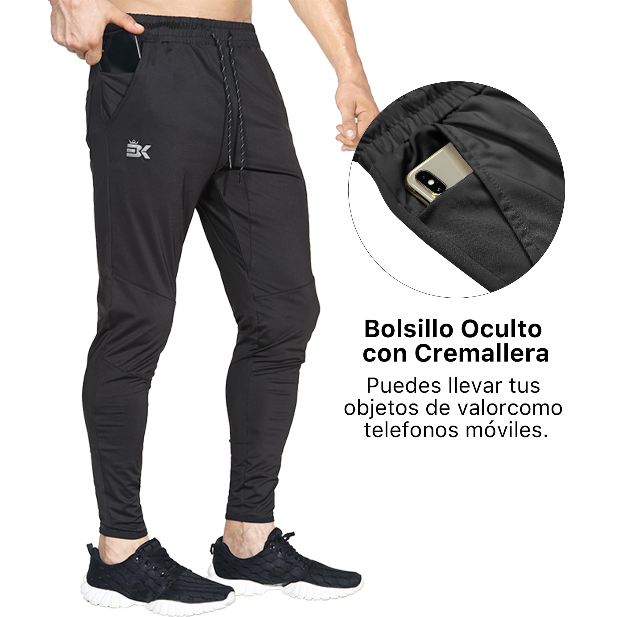 ZENWILL Pantalon Chandal Elástico Hombre Jogger Deporte Gym | Pantalon Gimnasio Hombre Cremallera Bolsillo, Pantalones Deportivos Ligeros Hombre, Pantalón Chandal Largo Entrenamiento