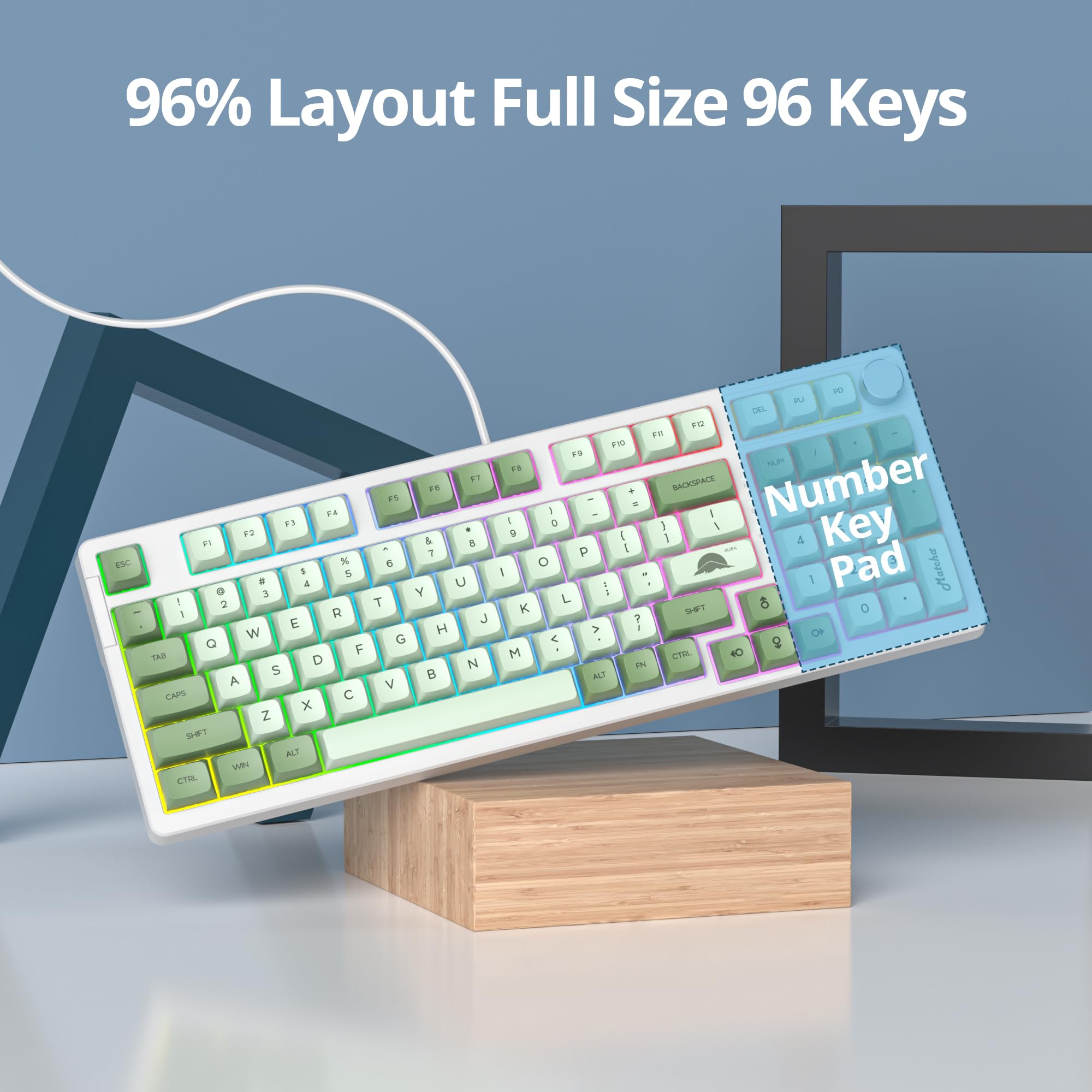 Teclado 96% con Sonido Cremoso y Teclado Numérico, Teclado Mecánico RGB Gasket, Intercambiable en Caliente, Teclado Thocky con Diseño QWERTY Americanopara Oficina y Jugadores