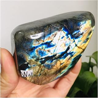 AMAZWI Cristal Natural Áspero Cristal Natural Cuarzo Piedra Preciosa Pulida Piedra labradorita con Destello Azul o Amarillo Decoración del hogar (Color : W23 450g 68mm)