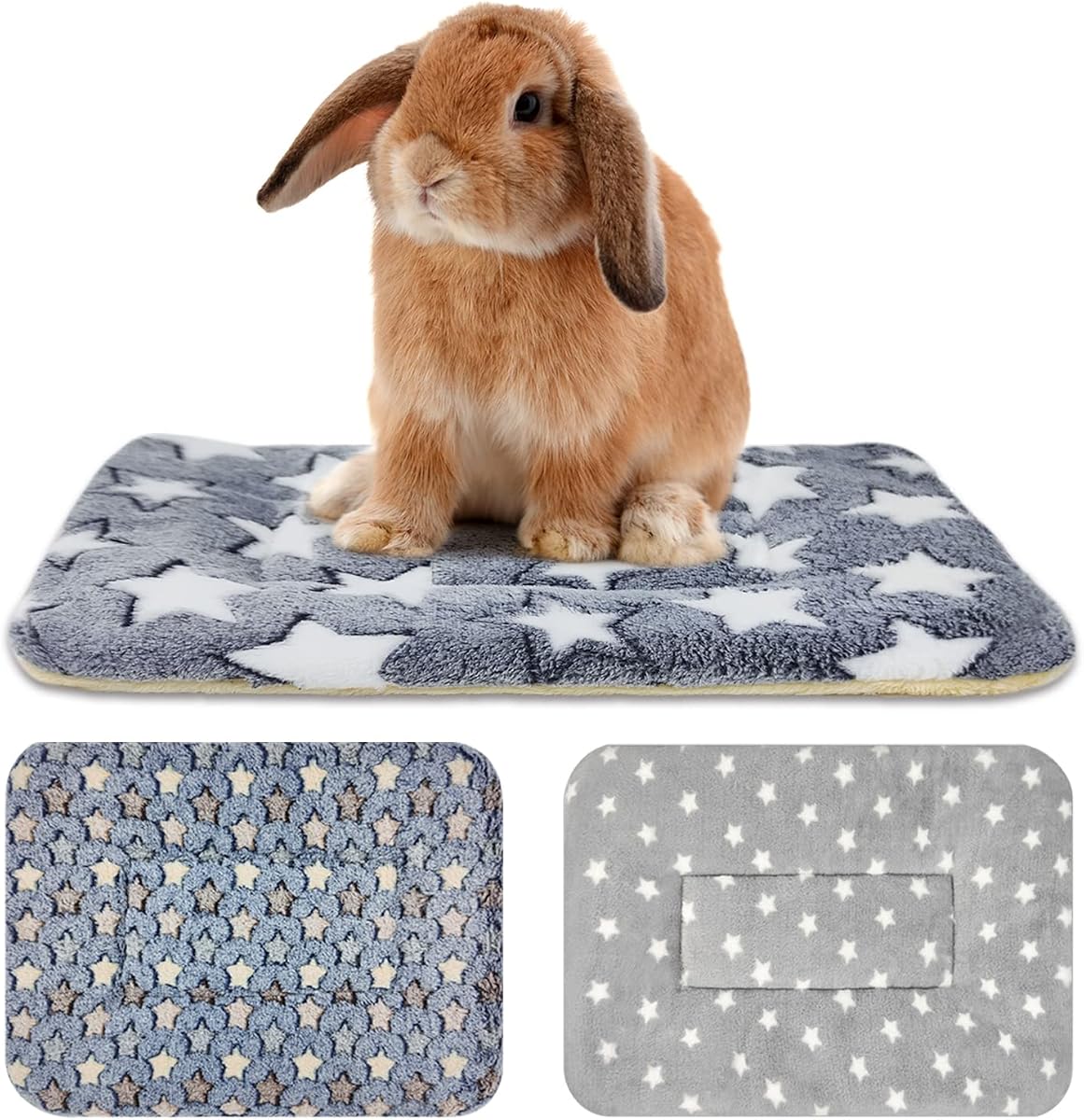 3PCS Cama para Conejos, Ropa de Cama Suave para Conejitos, Manta de Lana para Conejillos de Indias | Estera para dormir de felpa cálida, forro de jaula para hámster, hurón, ardilla, erizo, rata