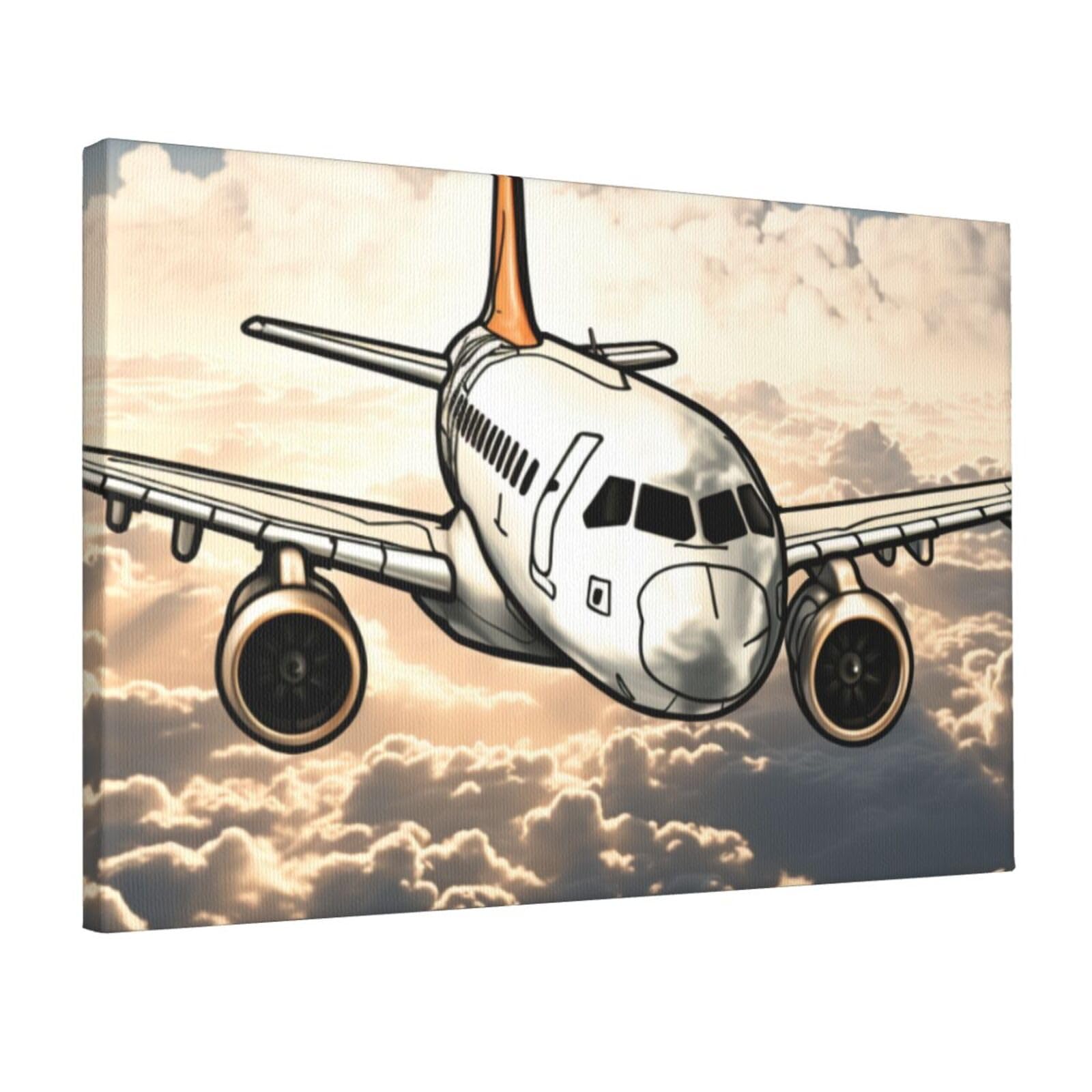 KLOPH Airplane Flying Canvas Wall Art for Living Room 12"x18" Modern Artwork Painting for Bathroom Hanging Canvas Prints Aesthetic Wallart for Bedroom Kitchen Office Wall Decor