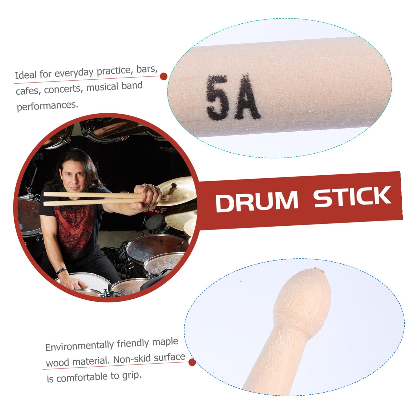20 piezas Baquetas de Madera Unidades Resistentes para Batería Palos Profesionales para Actuación Escenario y Práctica de Percusión