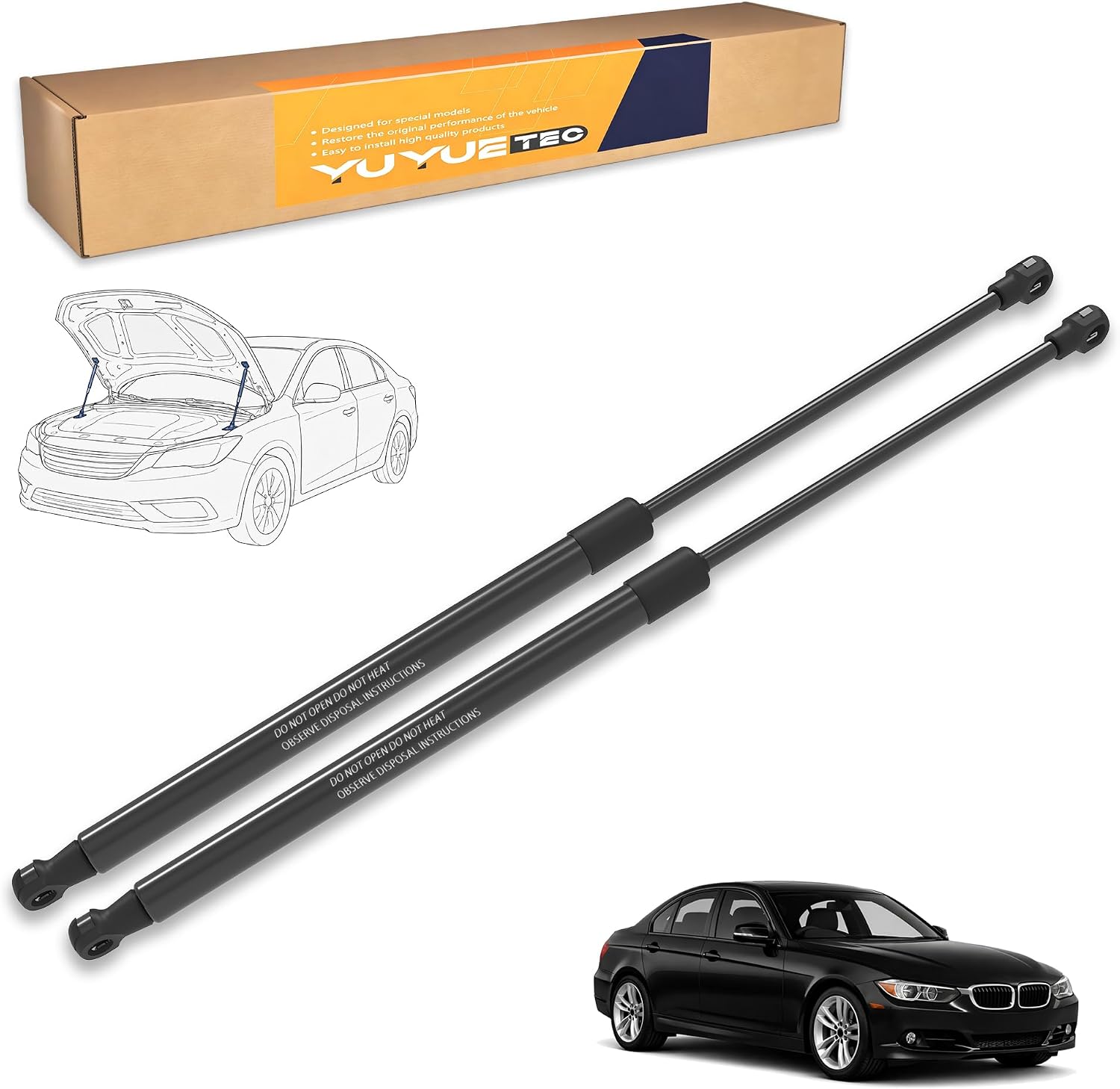 Front Hood Lift Supports Shock Struts 2PCS for BMW 3 Series E46 323i 325i 328i 330i 1998-2006, Alpina B3 E46, Hood Gas Struts Replacement 51238202688 SG402048 1381MF 6533, 580N
