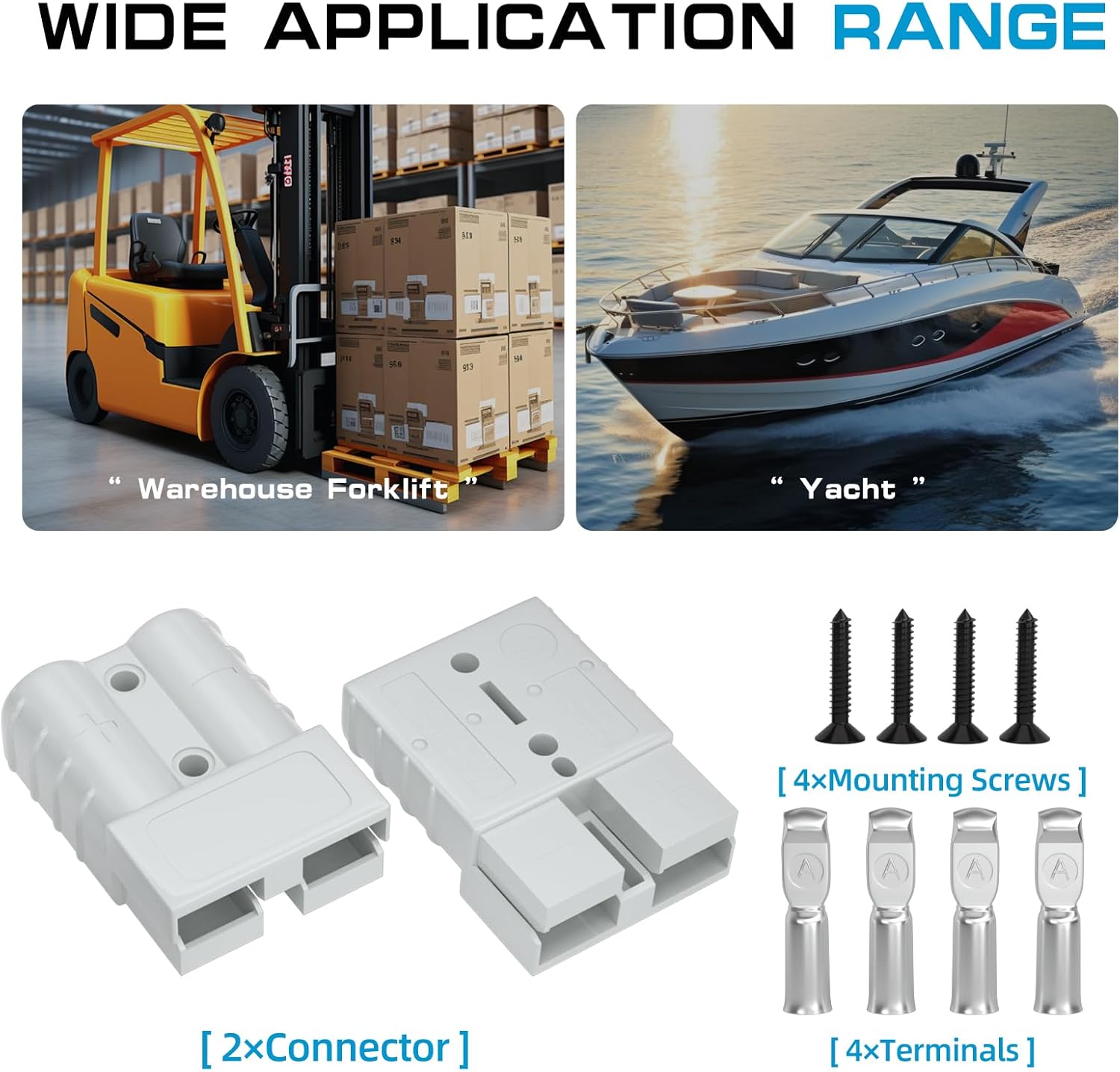 50 Amp Battery Quick Connect/Disconnect Connector, 6-12 Gauge 600V Connector Kit for Cars, RVs, Trailer- Gray(4 Pack)