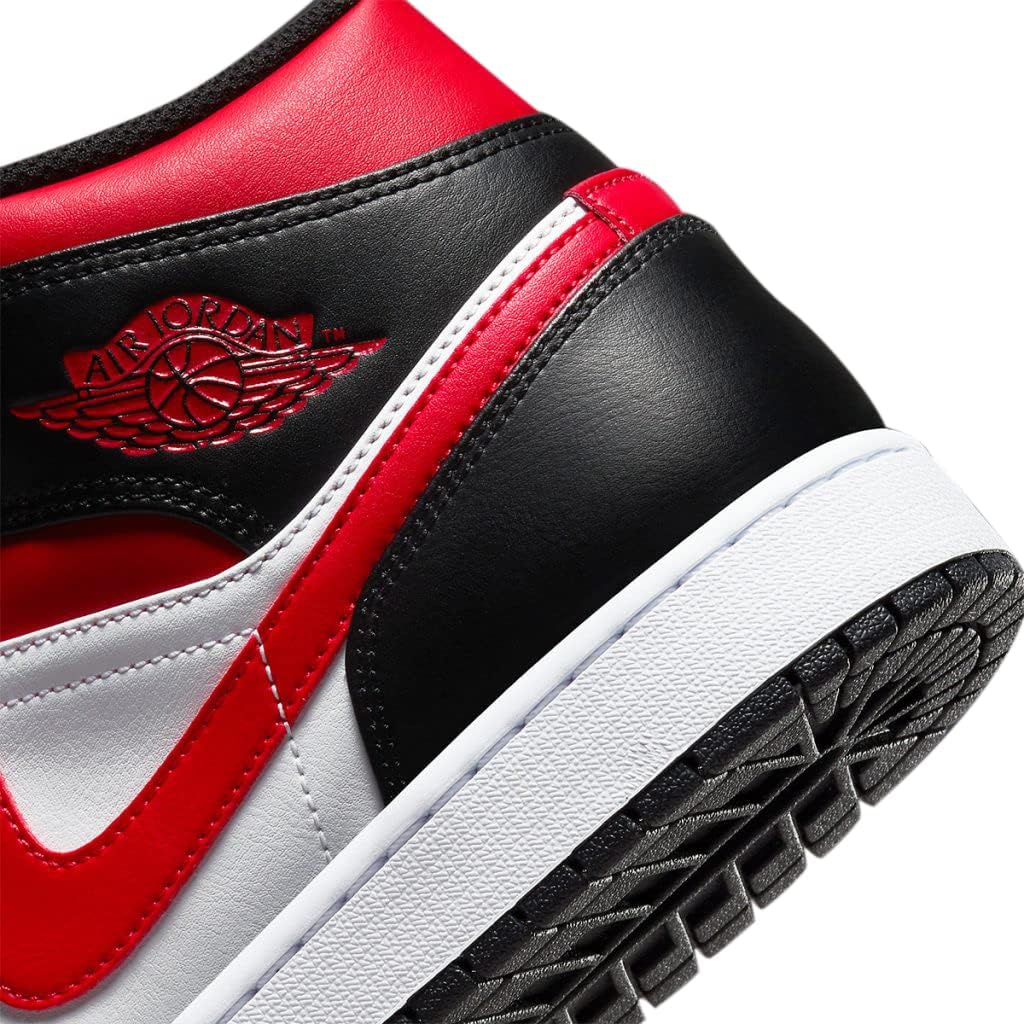 Nike Men's Air Jordan 1 Mid Shoes, White/Black-red, 8.5