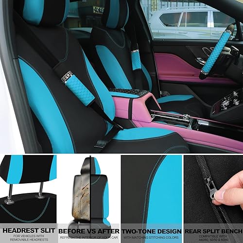 Miniatura 28 de BBTO - Set accesorios autos de mujeres, 43 piezas con brillo, protectores poliéster para asientos delanteros y traseros, funda volante, alfombrillas