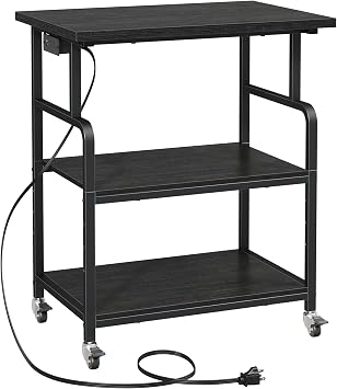 YAOHUOO 3 Tier Large Printer Stand with Power Outlet/Adjustable Shelf | 23.6"x19.6" Large Top,Fit 2-3 printers,Rolling Cart with Wheels,Table for Home Office,Fit 3D Printer/Heat Press/Laser,Black