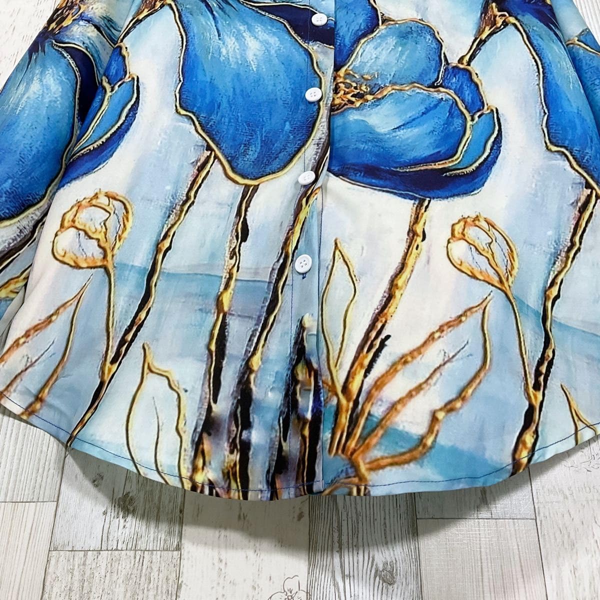 Amazon.co.jp: 柄シャツ レディース 長袖 M 青 古着 総柄 花柄 