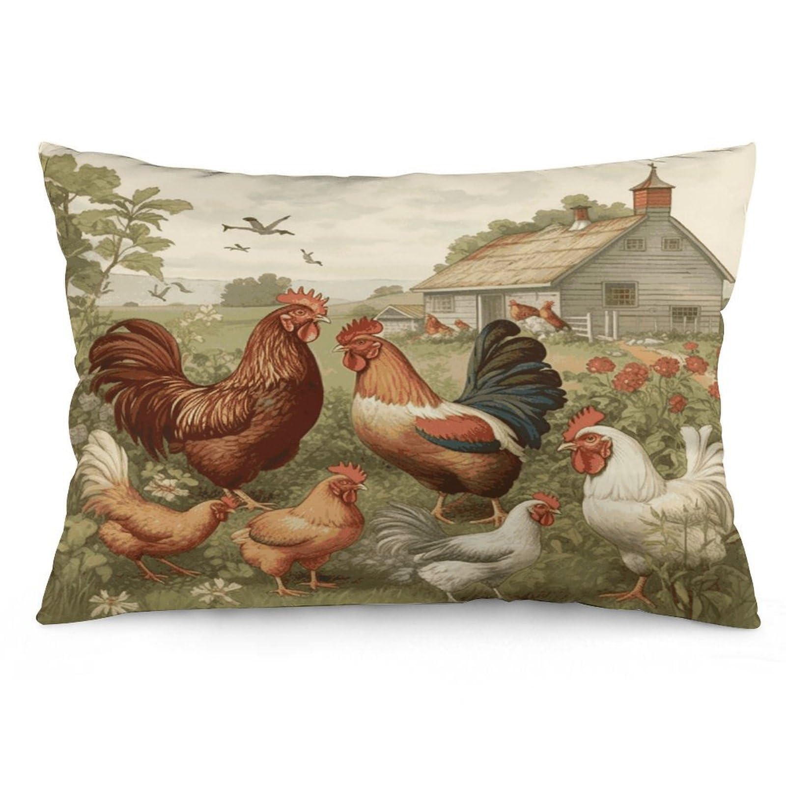 FekiLoot Chickens and Farm Pillowcases Super Soft Cozy Lumbar Decorative Throw Pillow Covers Plush Pillow Shams with Zipper Double-Sided Decorative Pillows Shells for All Seasons