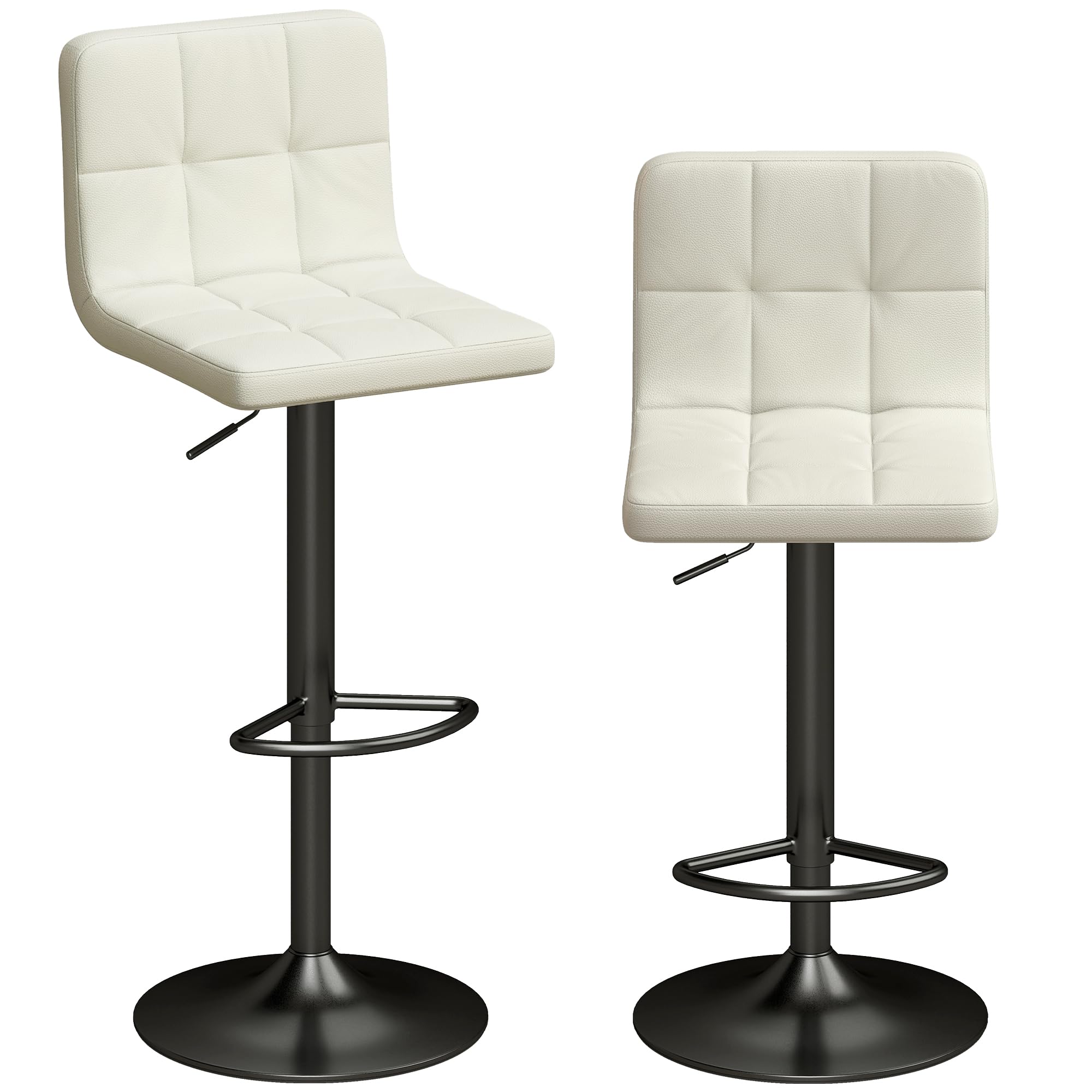 HOMCOM Set 2 Sgabelli Bar in PU Girevoli a 360° con Altezza Regolabile, Sgabelli Cucina Alti con Seduta Morbida, Poggiapiedi, Schienale, Struttura in Acciaio, Sedie Bar per Penisola Cucina, Crema