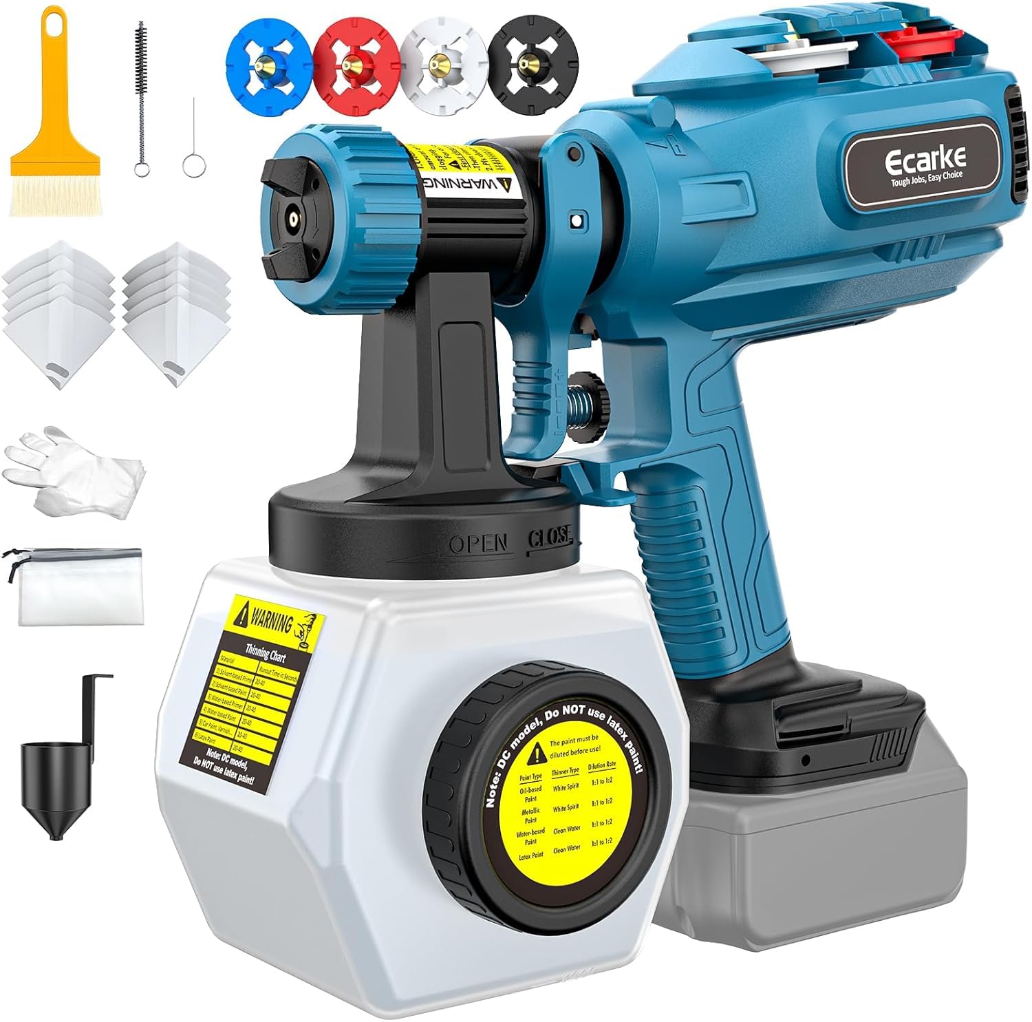 Ecarke Pistola Pintura Compatible con Baterías Makita 18V, 1200ML, 43000RPM, 4 Boquillas y 3 Modos de Pulverización, para Tarimas de Terraza, Pintura de Paredes, Muebles y Vallas(Solo Herramienta)