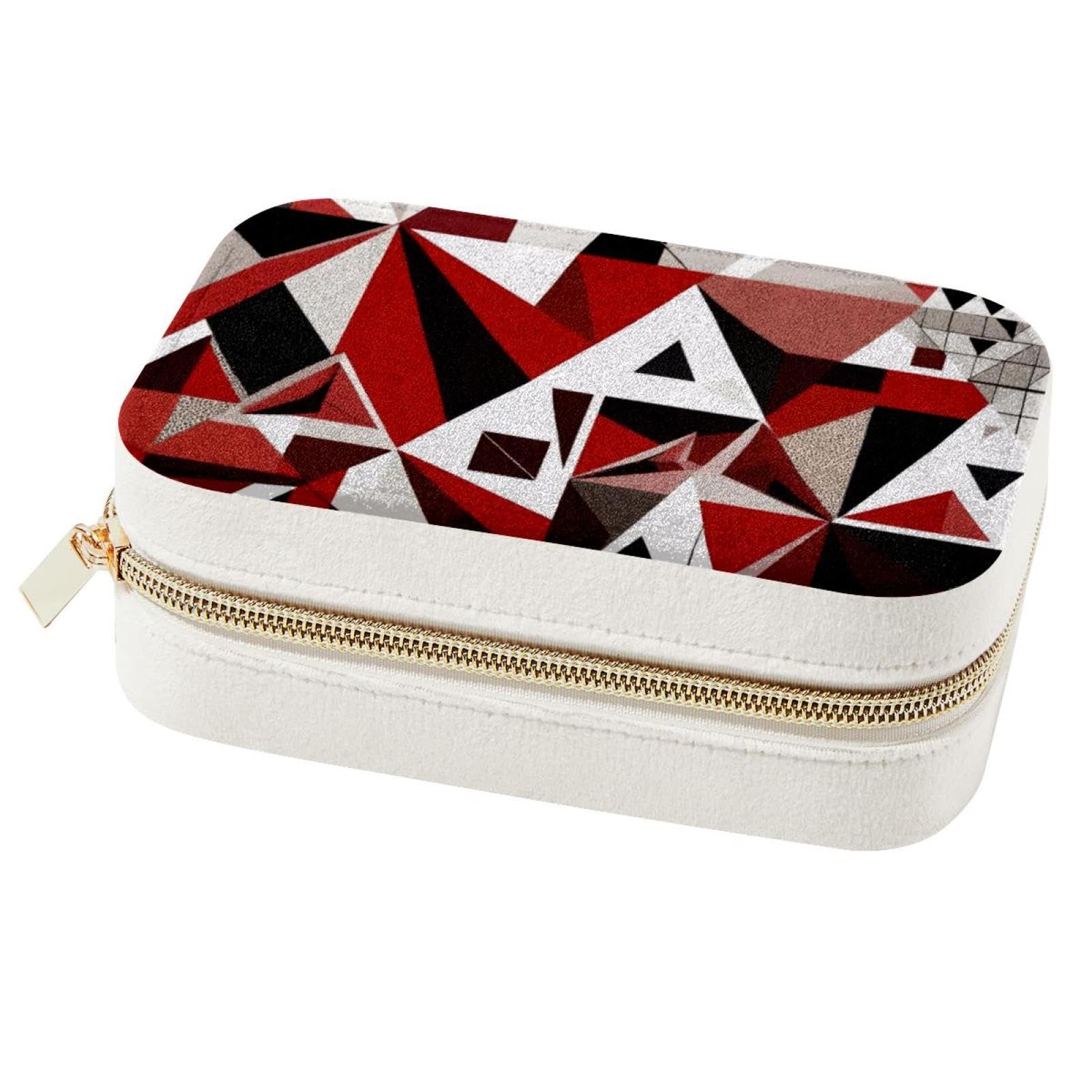 Boîte à bijoux élégante et spacieuse, design géométrique rouge abstrait pour femme