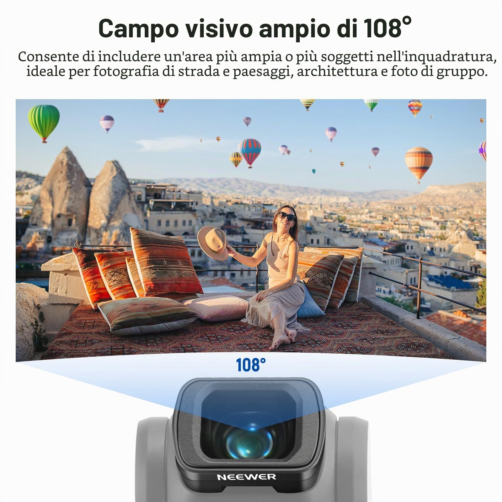 NEEWER Obiettivo Grandangolare 0.75x 108° FOV Compatibile con DJI Osmo Pocket 3 / Pocket 4 / Xtra Muse, Lente Asferica Magnetica HD per Action Camera, LS-45