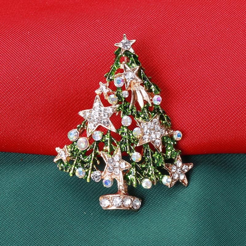 Image of Christmas Brooch Pins Crystal Christmas Tree Snowflake Jingle Bell Reindeer Enamel Brooches Holiday Party Gift for Women